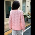 thumbnail image 4 of Suéter de Larga para Mujer, Jersey de Punto Acanalado de Otoño, Suéter Holgado de Cuello Redondo con Cable, Tops Tipo Jersey. Rosa M, 4 of 7