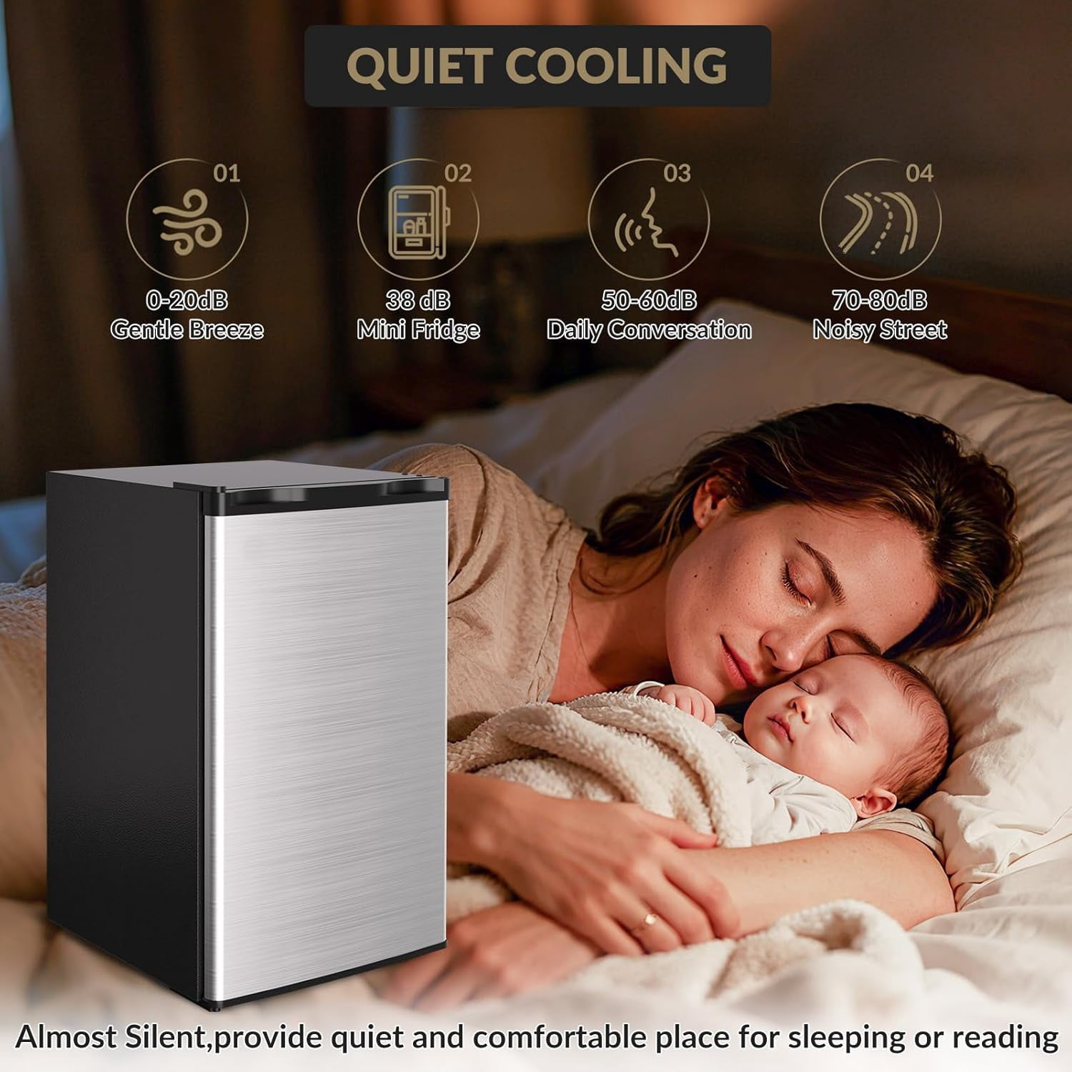 YUSAZENS Mini Fridge with Freezer, Compact Refrigerator with Adjustable Thermostat, Removable Glass Shelves and Reversible Door, Ideal for Bedroom, Dorm and Office