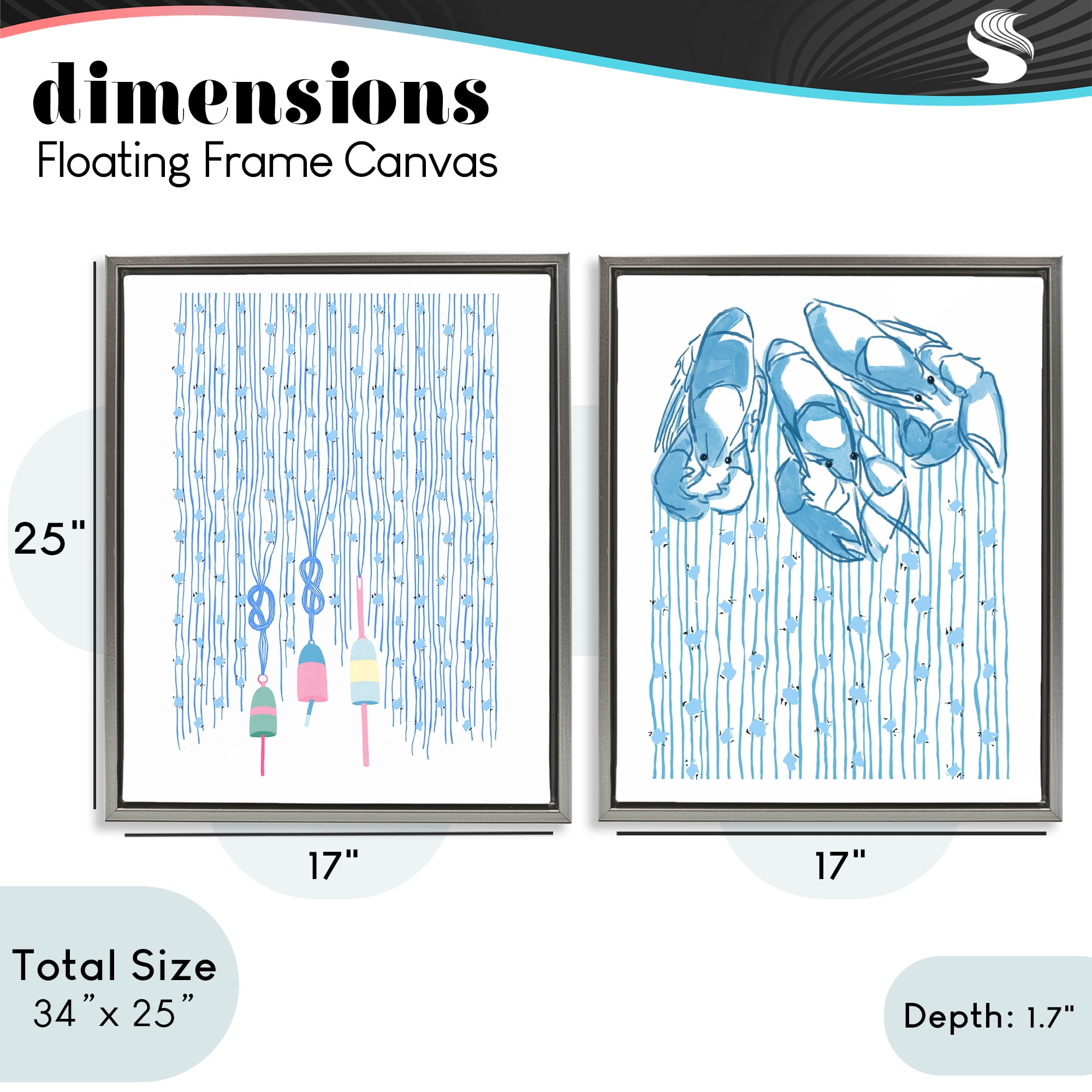Stupell Industries Nautical Buoys & Lobsters 2 Piece Gray Framed Floater Canvas Set, design by Melissa Tilley