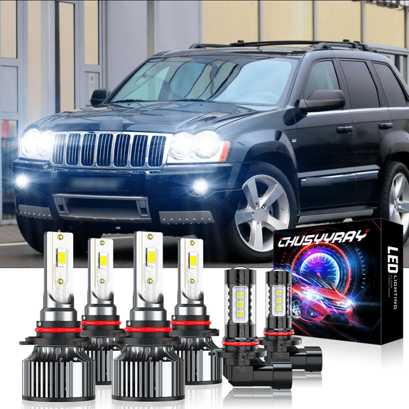 For Jeep Grand Cherokee 2005-2009 2010 6500K White LED Headlight   Fog Light 6 Bulbs Combo Kit 6Pcs