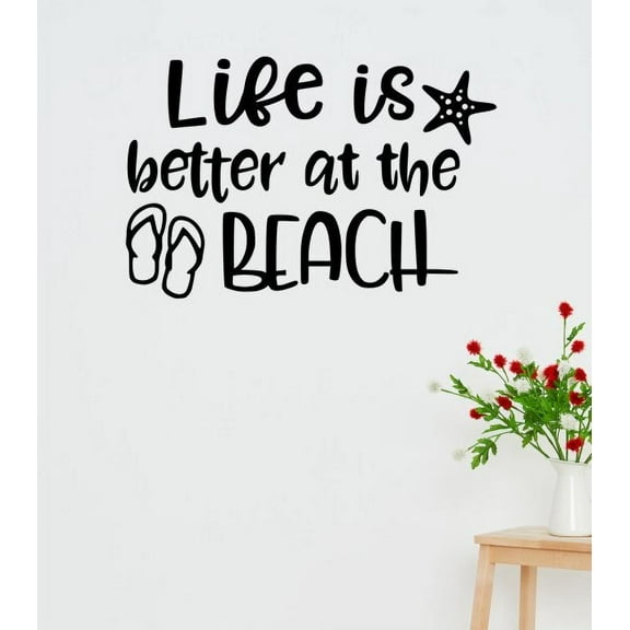 Summer Quotes Wall Decals Life is Better at Beach RV Sticker Letters 23x15-Inch Black