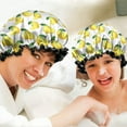 thumbnail image 6 of Shower Caps,Yellow Lemon Fruit Slices White Pattern Waterproof Shower Cap for Women 4 Pieces,Double Reusable Hair Cover for Shower PEVA Elastic Stretch Hem, 6 of 7