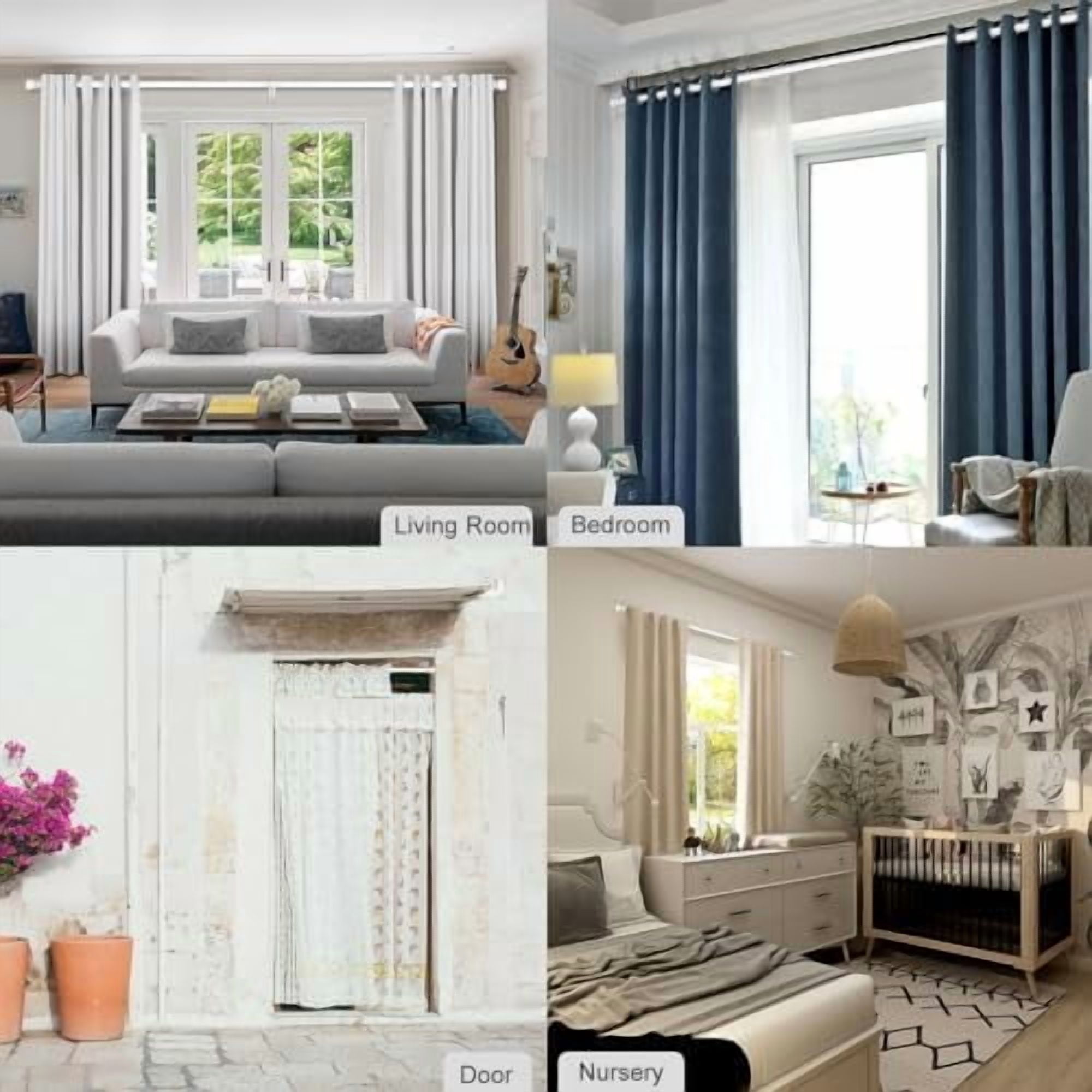 Curtain Rods for Windows 16 to 200 Inches Adjustable Length 1 Inch Diameter Window Curtain Rod with Aluminium End Cap, White