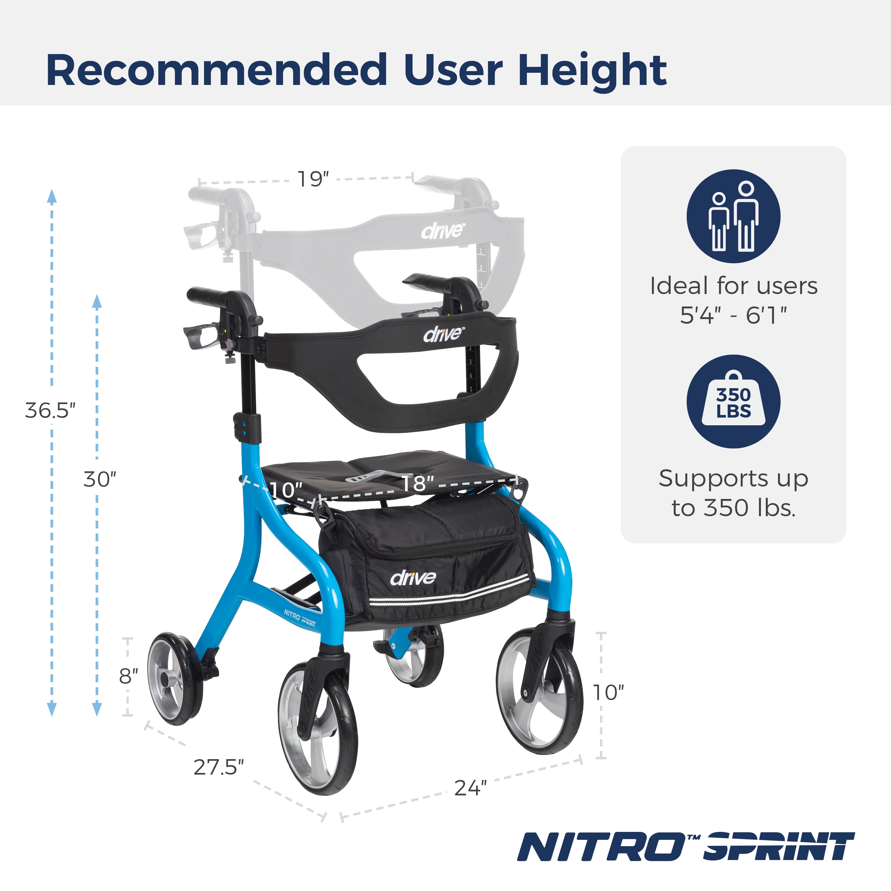 Drive Medical Nitro Sprint Rollator Rolling Walker, Blue