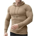 thumbnail image 3 of DDAPJ pyju Ribbed Knit Hoodies for Men Long Sleeve Muscle Sweatshirt Lightweight Stretch Athletic Hoodie Khaki XL, 3 of 7