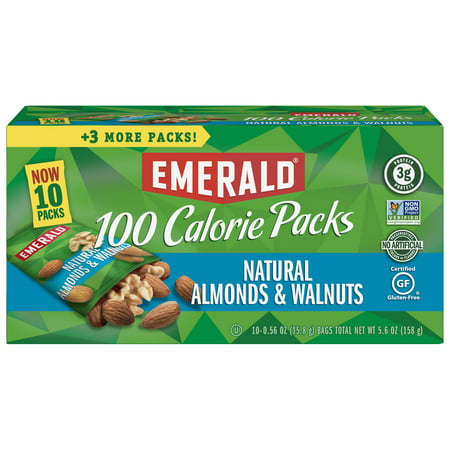 Emerald Nuts Natural Walnuts and Almonds, 100 Calorie Packs, 10