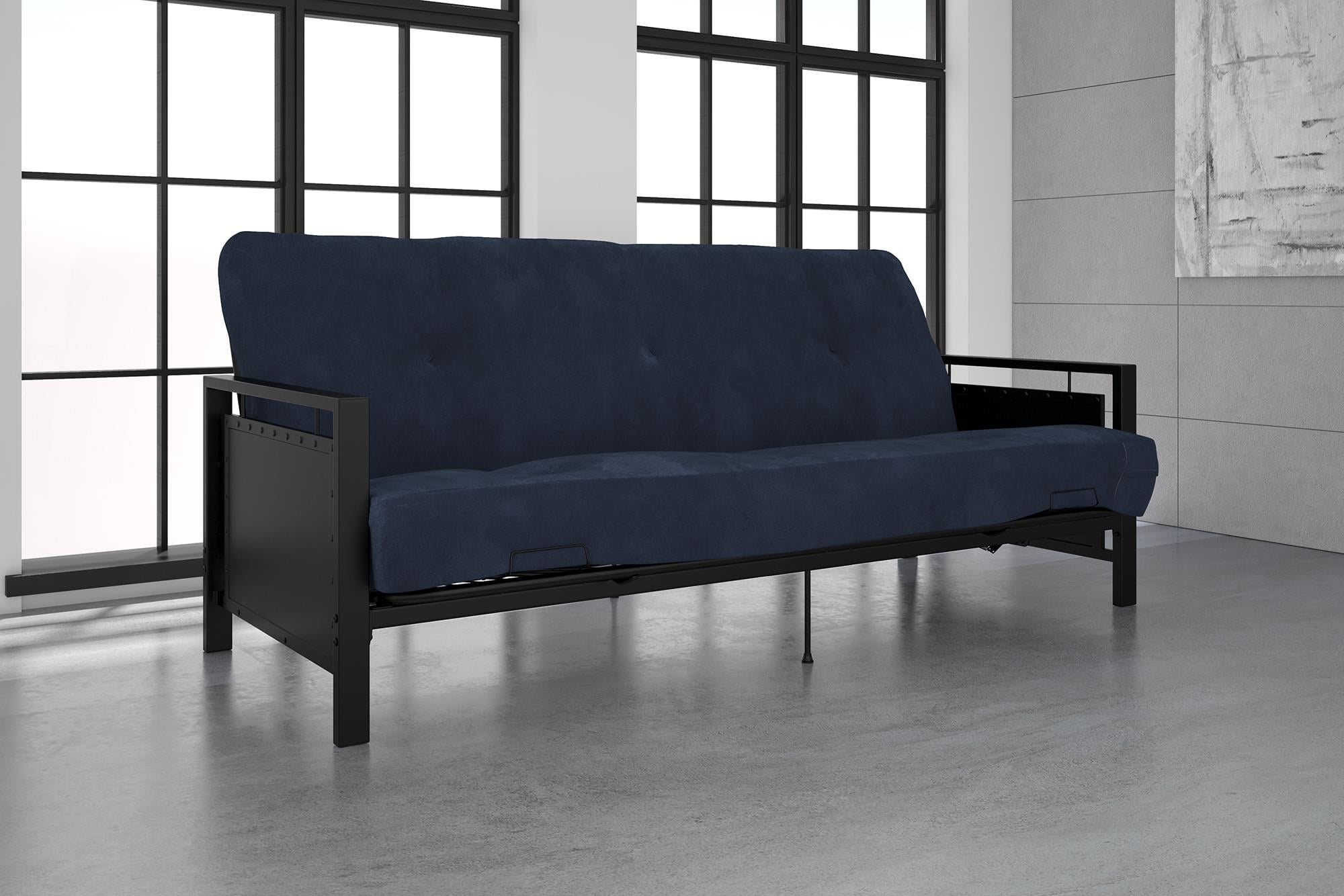 DHP Henley Black Metal Arm Futon Frame with Coil Full Futon Mattress