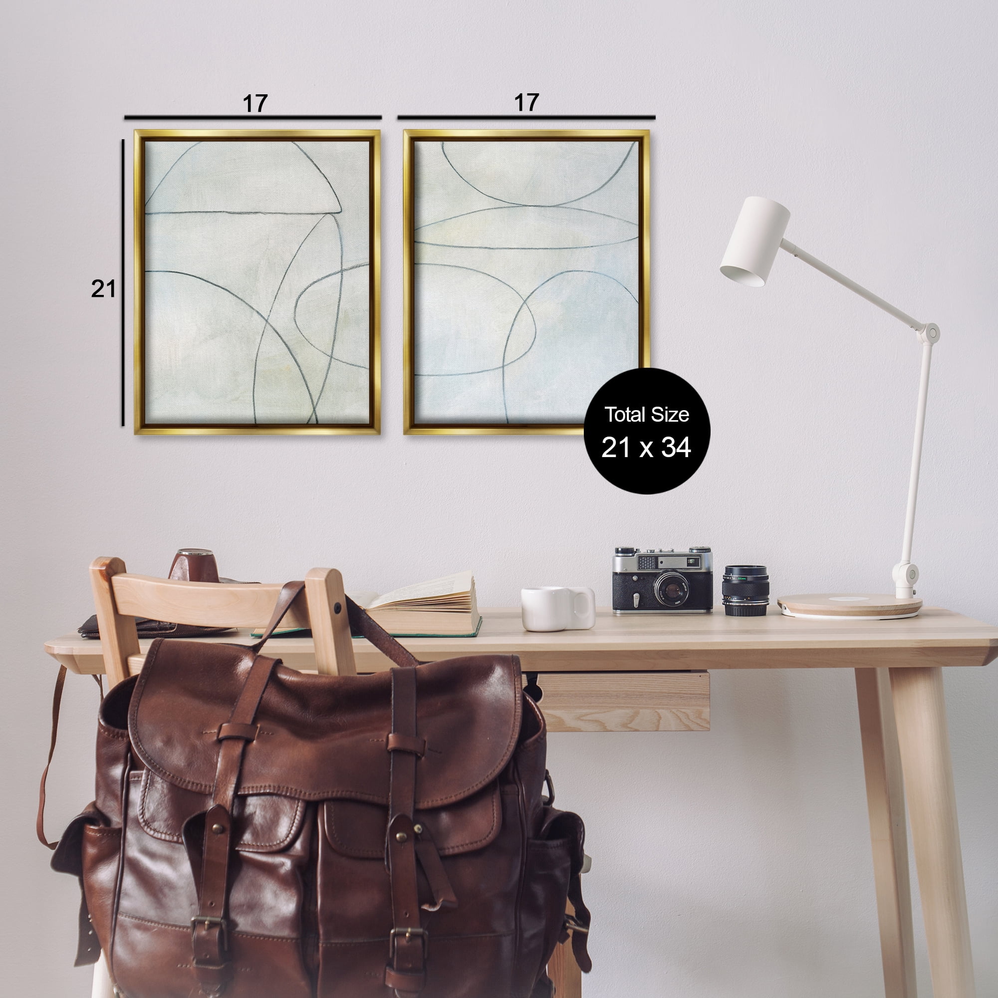 Stupell Industries Simple Abstract Pencil Shapes Abstract Drawing Gold Floater Framed Canvas Art Print Wall Art, 17 x 21, Set of 2