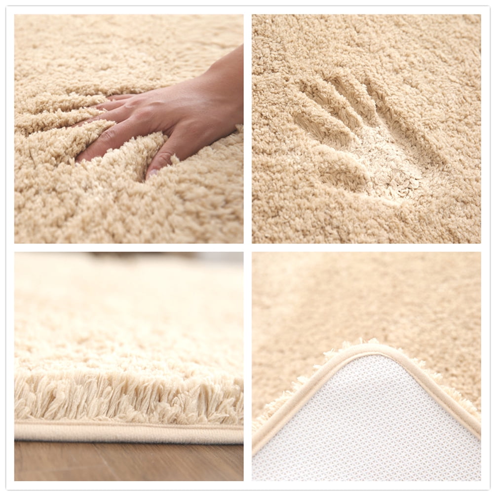 Soft Bath Rugs Absorbent Non-Slip 18 x 28inch Beige Microfiber Fluffy Shaggy Bathroom Mats Machine Washable Floor Rug
