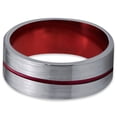 thumbnail image 2 of P. Manoukian Tungsten Wedding Band Ring 8mm for Men Women Red Grey Flat Center Line Pipe Cut Brushed Polished Lifetime Guarantee, 2 of 4