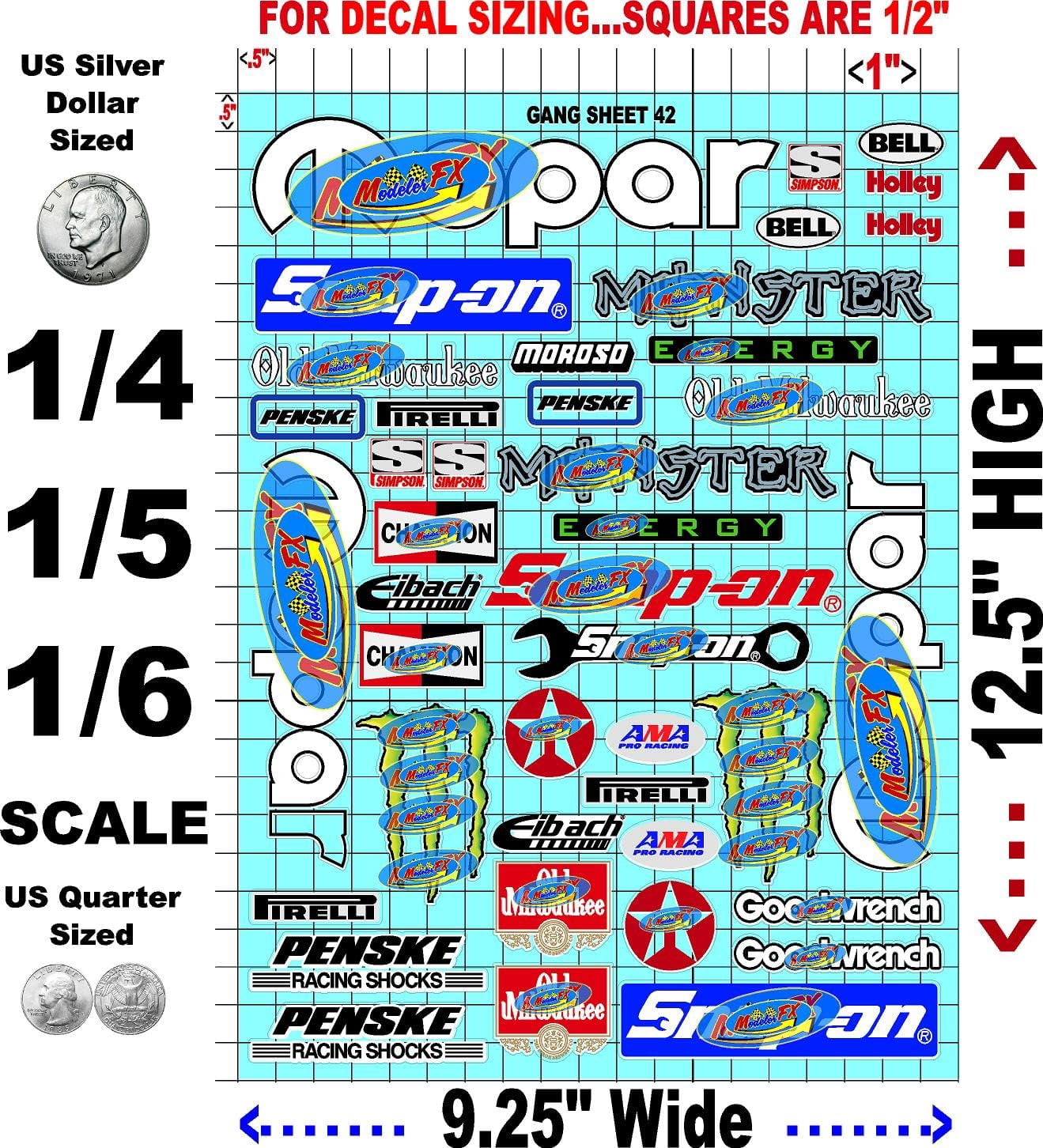 Clear Matte Vinyl R/C Racing Sponsor Sticker Gang Sheet 42-1/4-1/5 � 1/6th Scale Model Decal Sticker Sheet Radio Control Lexan Body � Die-Cut to Shape - Peel & Stick � Water Slide - Classics