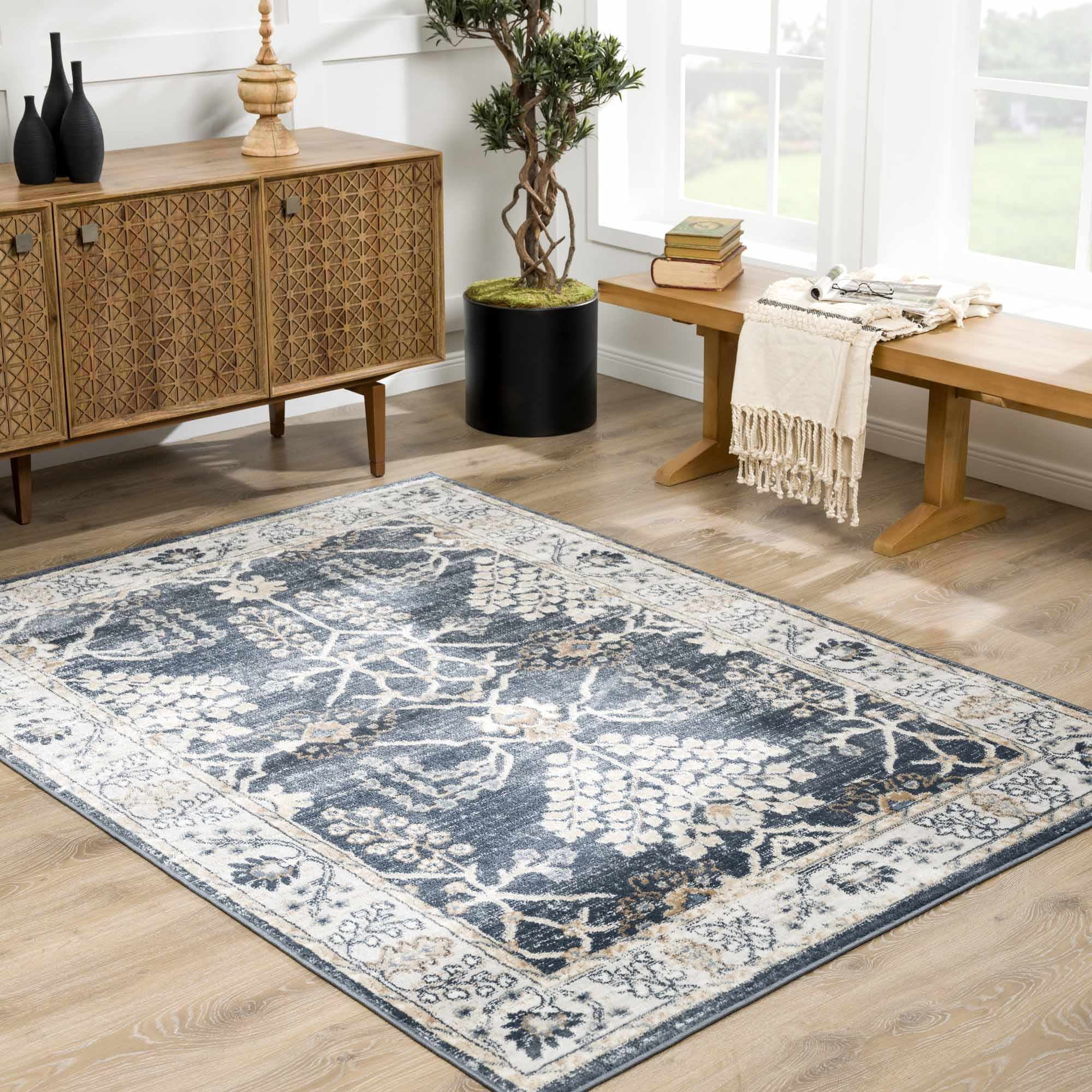 Hauteloom Scalby Living Room, Bedroom Area Rug - Blue, Beige - 7'9" x 9'6"