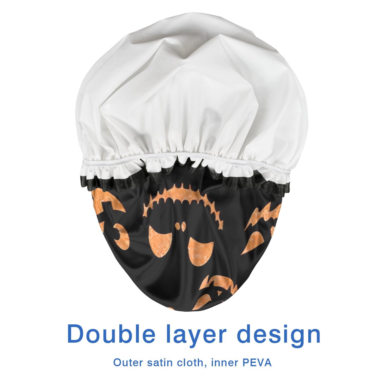 Shower Caps,Black Halloween Pumpkin Faces Waterproof Shower Cap for Women 4 Pieces,Double Reusable Hair Cover for Shower PEVA Elastic Stretch Hem