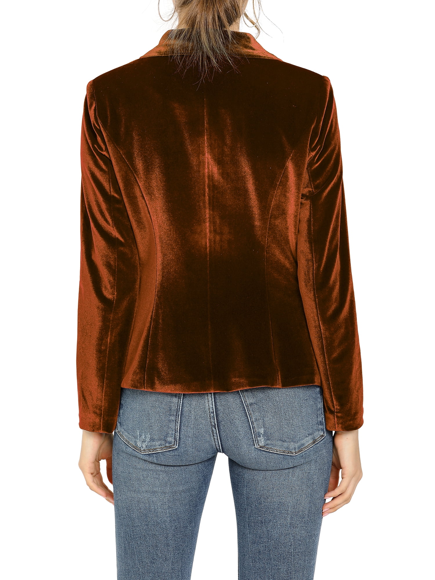 DARING DIVA Women's Velvet Office Coat Solid Shawl Collar Blazer XS Brown