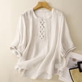 thumbnail image 3 of HomeGardon 3/4 Length Sleeve Womens Tops Summer Tops for Women Imitation Linen Embroidered Pleated 3/4 Sleeved Stand-up Collar Top,M-XXL, 3 of 9