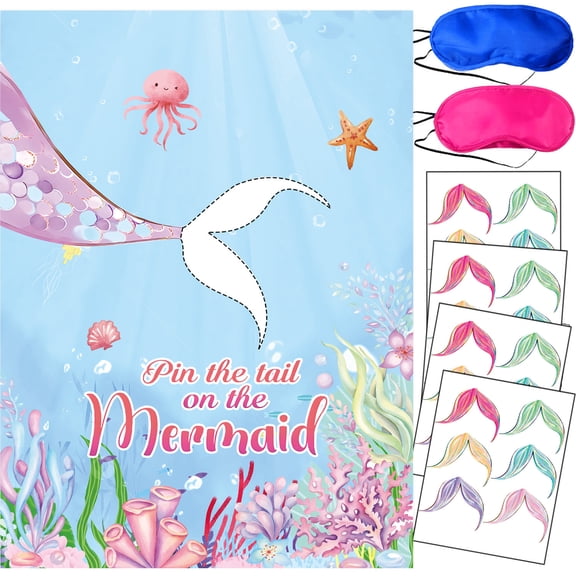 Pin The Tail on The Mermaid Game, Kids Ocean Theme Birthday Party Game Supplies
