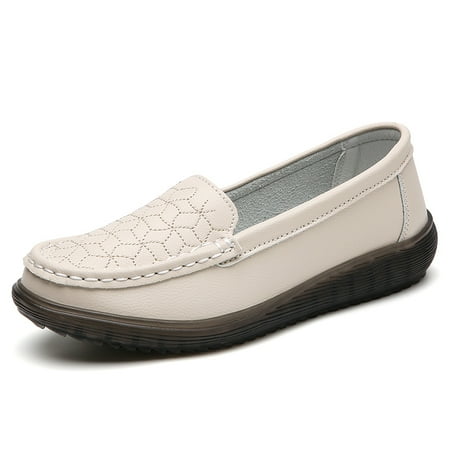 

Womens Loafers Slip-On Flats Round Toe Dress Shoes for Ladies Beige Size 37