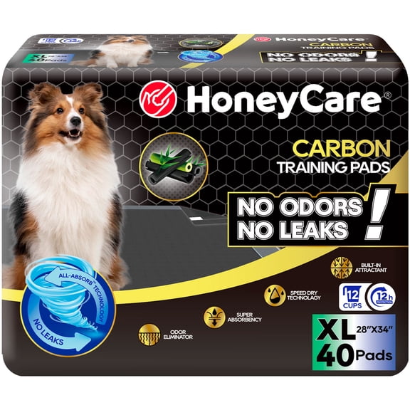 HONEY CARE All-Absorb Puppy Training Pads Dog Potty Pads Absorb Eliminating Urine Odor, Jumbo-Size Charcoal Puppy Pee Pad (Carbon, XL 28x34 inch, 40ct) A56