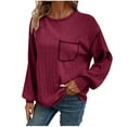 thumbnail image 3 of qolati Long Sleeve Shirts for Women Oversized Casual Solid Crewneck Knitted Sweatshirt 2024 Fall Loose Fit Pullover Shirts Tops, 3 of 6