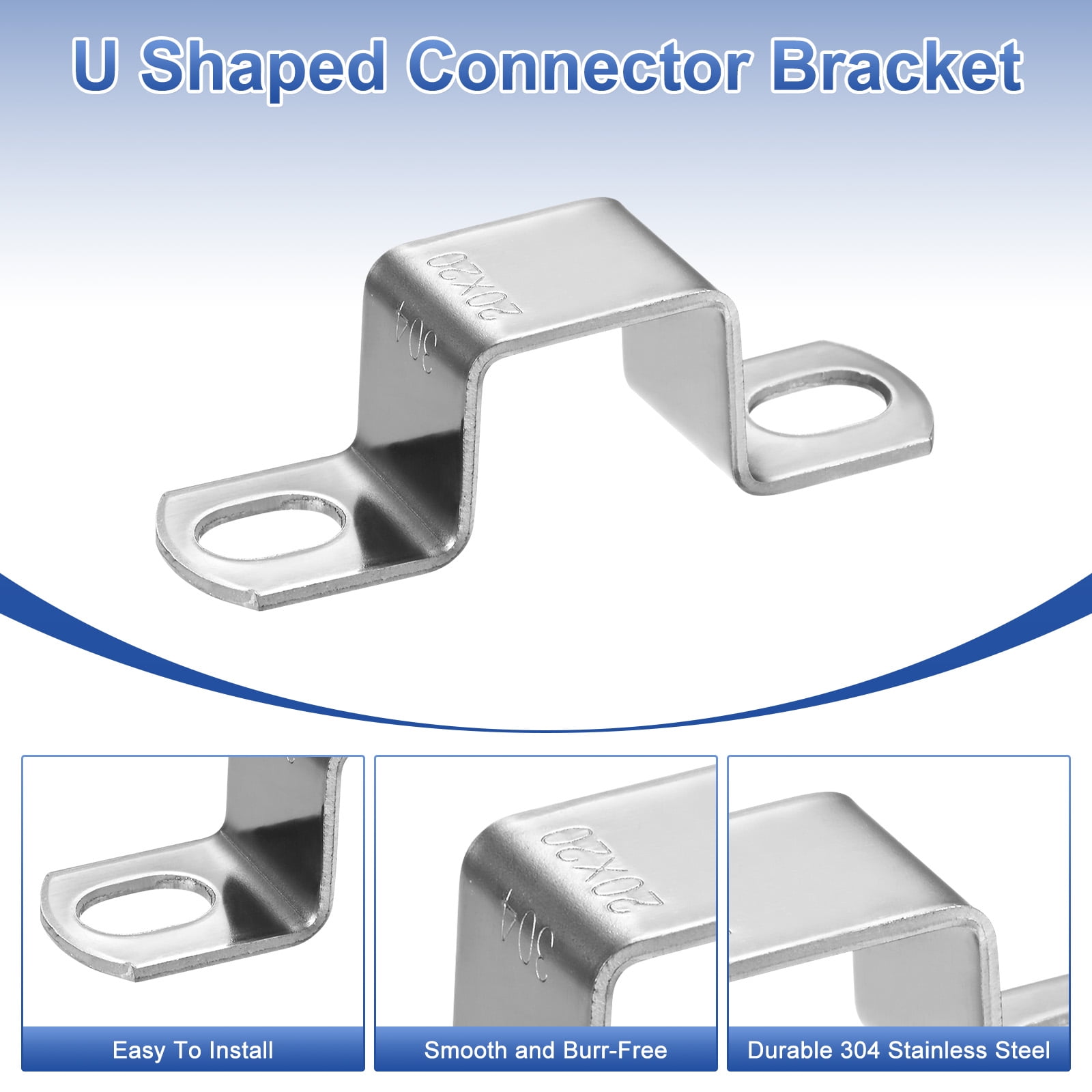 Uxcell 12-Pack U Shaped Connector Bracket, 20x20mm 304 Stainless Steel Square Pipe Clamp for Door Closed Bar Holder Strut Channel