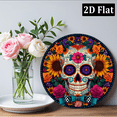 thumbnail image 6 of 2D Flat, 1pc 8x8 Inch Aluminum Day of the Dead Sugar Skull Floral Wreath Sign - Vibrant 2D Flat Dia de Los Muertos Round Wall Decor, Waterproof Rustproof OutdoorIndoor Hanging Art for Home, 6 of 6