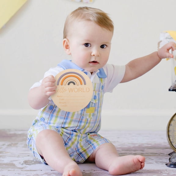 SEWACC 1Pcs Baby Announcement Board for Newborn Months Card in Wood Material