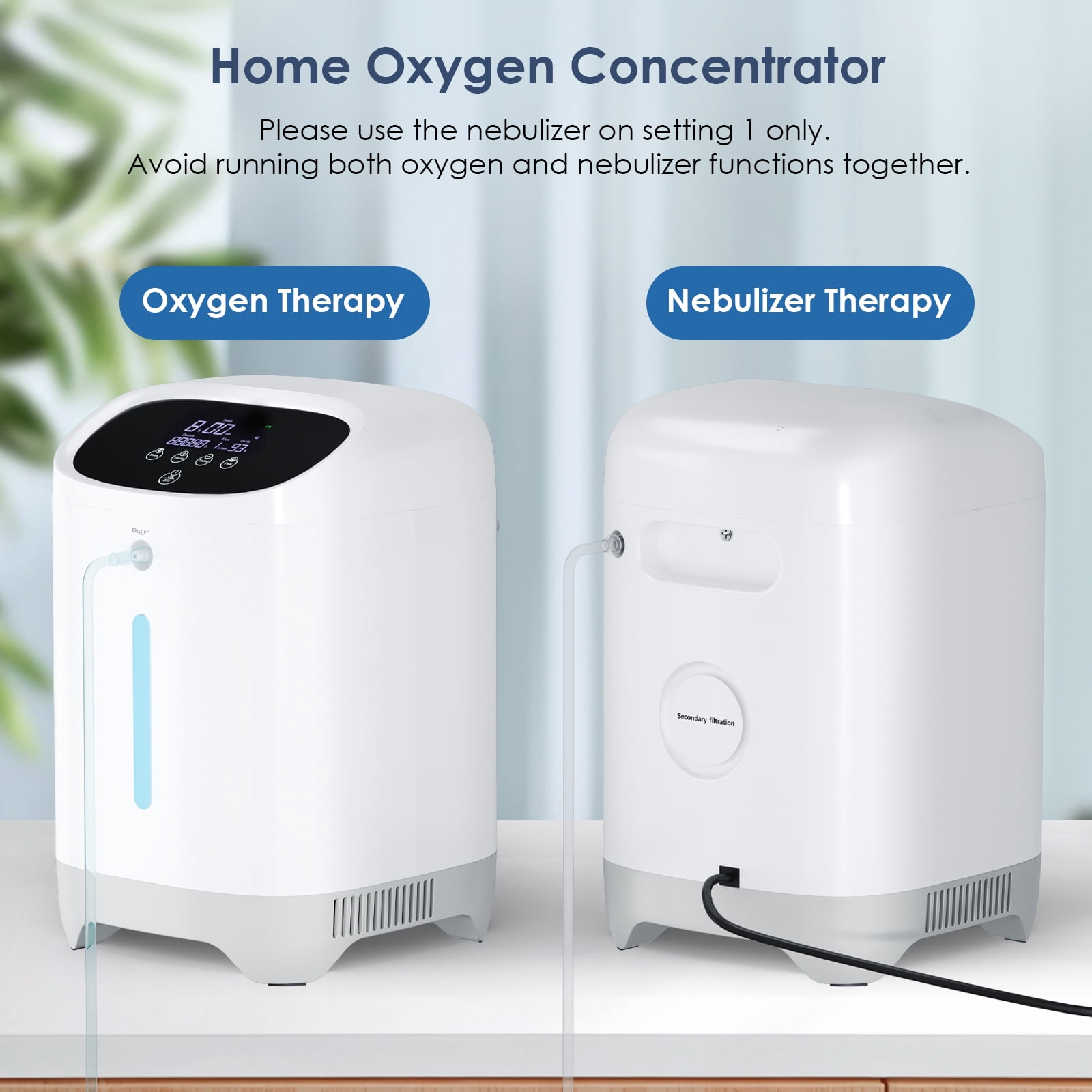 BIENDAY Continus-Home use 1-7L/Min &Bag Oxygen Machine Portable Tube&Oxygen Generator-th 2 in 1 equipment con full Accessor 93% concentration-1S