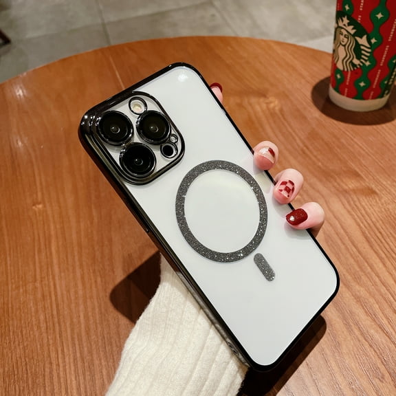Magnetic Case for iPhone 14 Plus 6.7 inch,Stylish Plating Crystal Clear Glossy Hybrid TPU Silicone Shockproof Camera Lens Protective Magsafe Wireless Charging Slim Back Cover.Silver