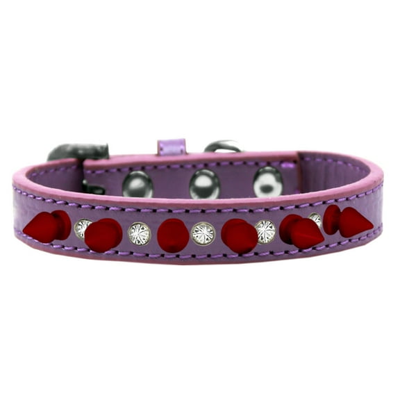 Mirage Pet Crystal and Red Spikes Dog Collar Lavender Size 14
