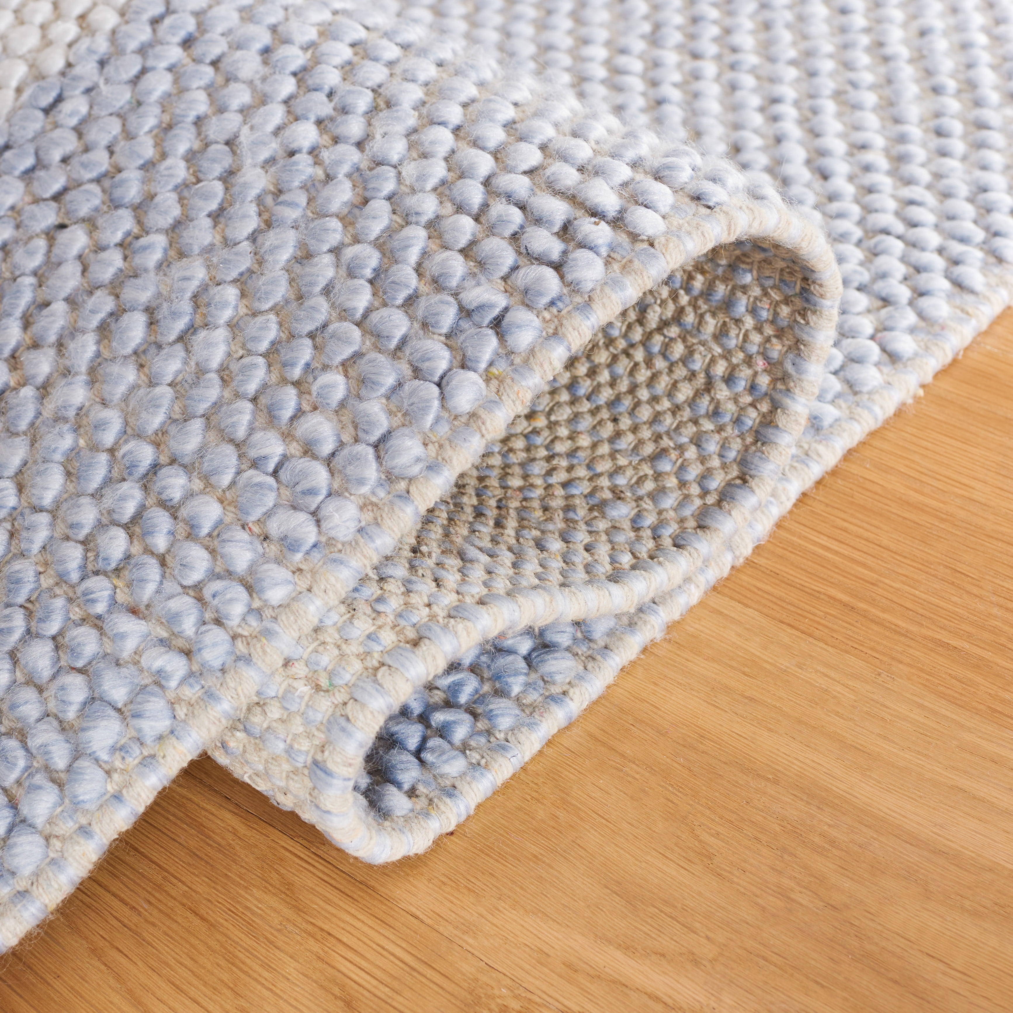 SAFAVIEH Natura Marina Striped Wool Area Rug, Light Blue/Ivory, 6' x 6' Square