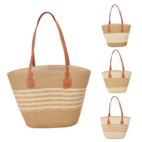 ibiyuan Tote Bags For School Handmade Woven Straw Summer Shoulder Tote Bag for Women, Portable Travel Beach Vacation Handbag Birthday Gifts