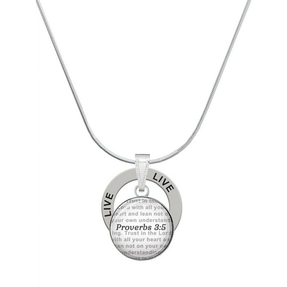 Delight Jewelry Silvertone Domed Proverbs 3:5 Live Ring Charm Necklace, 18"