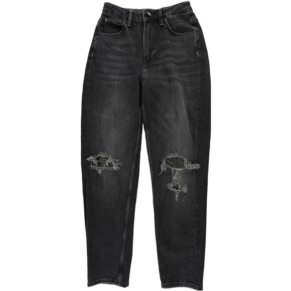 GUESS Womens Eco Crystal Rip Repair Mom Relaxed Fit Jeans, Black, 29