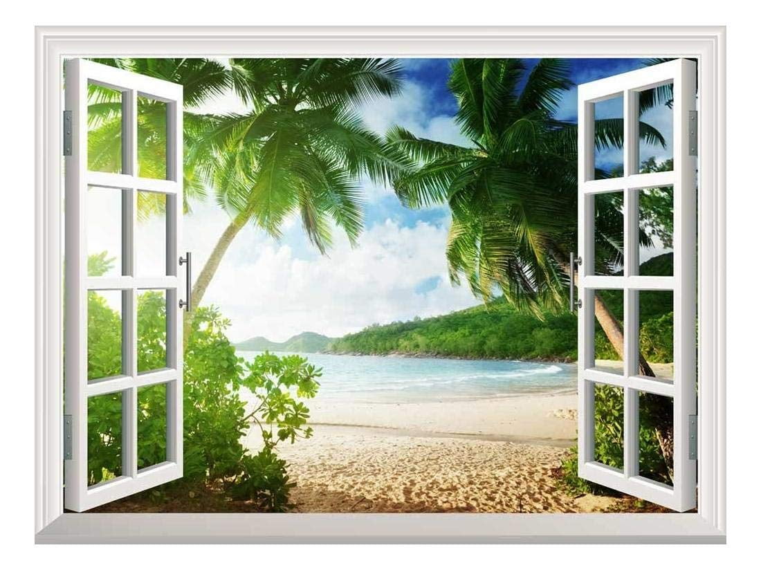 Window View 3D Beach Wall Art Stickers Removable Decals Home Decor kids 