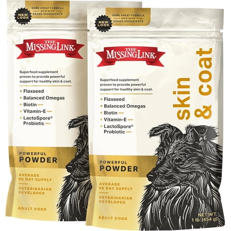 The Missing Link Skin & Coat + Probiotics Supplement 1lb Bag 2/Pack - Powerful Superfood Powder for Dogs Supports Healthy Skin & Glossy Coat, Promotes Hair Growth