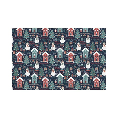 

Table Placemats Set of 4 - Christmas Village 12x18 In Faux Linen Double Heat Resistant Place Mats Cloth Indoor/Outdoor Placemats Washable Table Mats for Dining Kitchen Party
