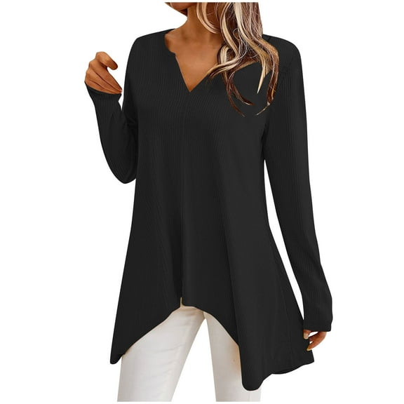 Up to 50% off Women's Ladies' Fashion Flared Cuffed Casual Solid Long Sleeve V-Neck Blouse/Shirt Tops