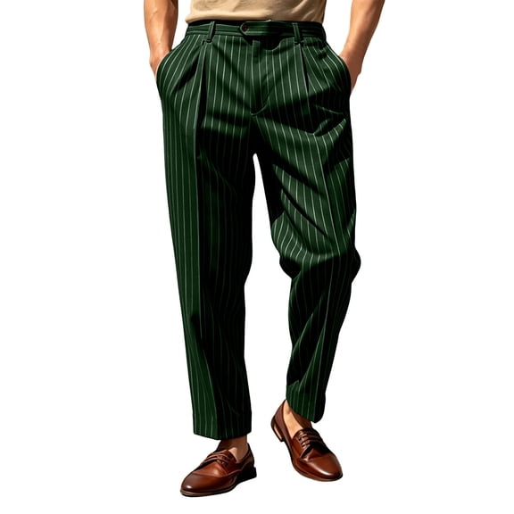 KeShDi Pants for Men Pleated Wide Leg Loose Fit High Waist Casual Dress Trousers Green 3X