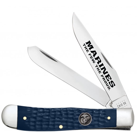 Case XX Knives Marines USMC Jigged Blue Synthetic Trapper Stainless Pocket Knife