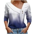 thumbnail image 3 of HVOBTTY Women's Long Sleeved Pullover T Shirts, Fall Tops for Women, Women's Casual Fashion V Neck Print Button Down Linen Going Out Shirt Blue, M, 3 of 5