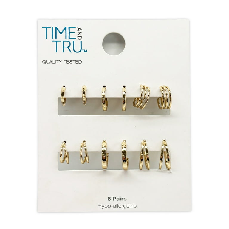 Time and Tru Women's Gold Tone Dainty Hoop Earrings Pairs Small