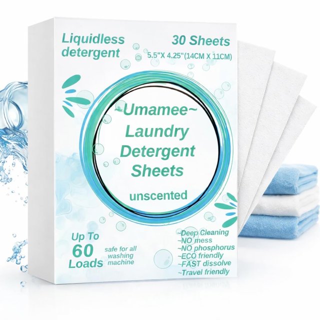 Láminas de detergente para ropa Umamee sin fragancia 60 lavados