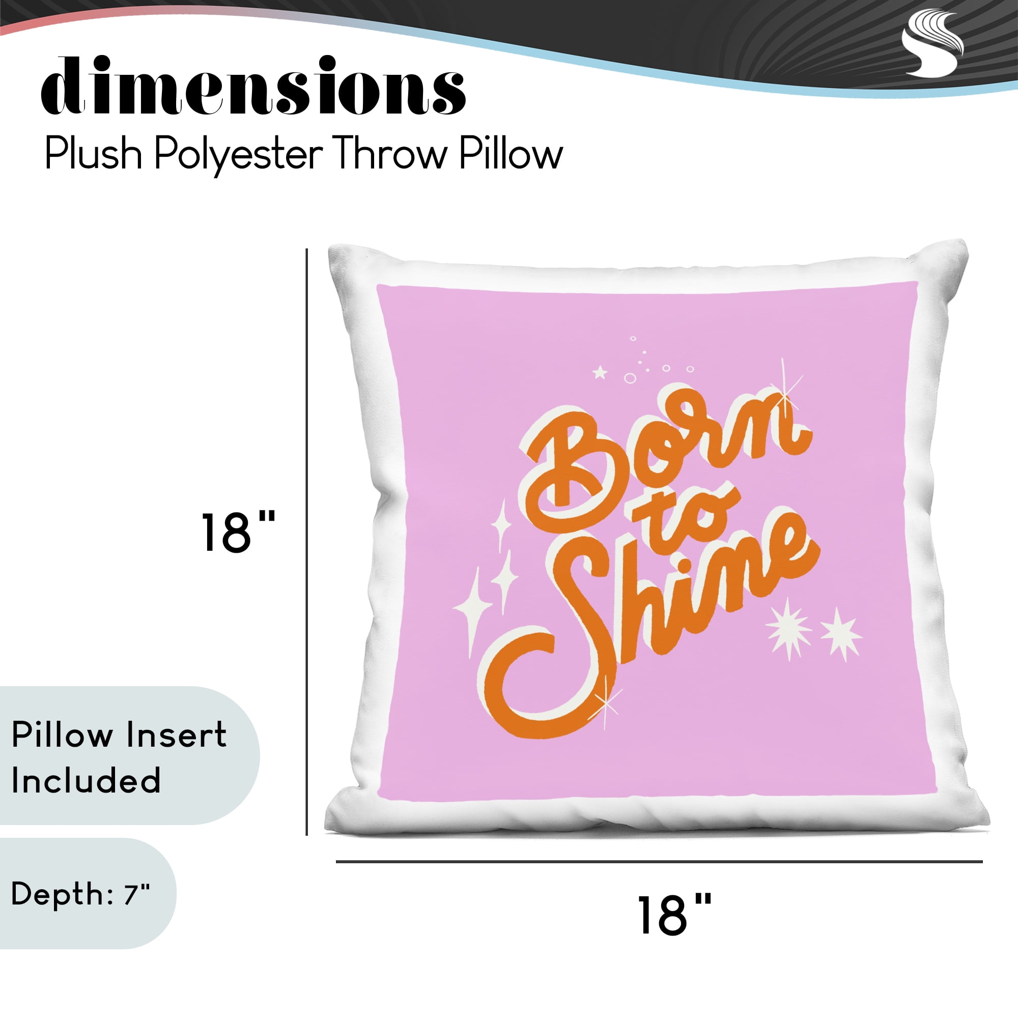 Stupell Industries Born To Shine on Pink Decorative Printed Throw Pillow, design by Indira Prieto | IndySign, 18 x 7 x 18