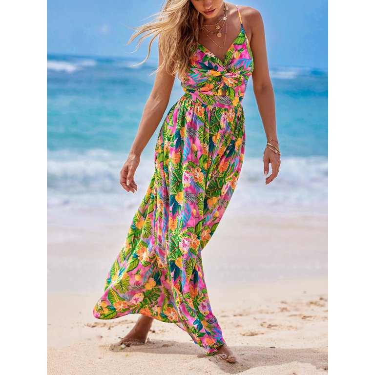 Cupshe Women's V Neck Sleeveless Twisted Summer Maxi Dress