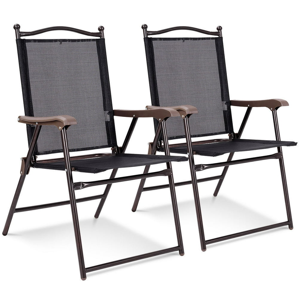 Costway Foldable Fabric Outdoor Lounge Chair Set of 2 Black