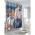 thumbnail image 3 of Fall Shower Curtain Purple Pumpkin Shower Curtains for Bathroom Thanksgiving Decor, Waterproof Polyester Shower Curtain Set with Hooks, Standard Size 72" x 72" Leaves Mushrooms Wood Grain, 3 of 6