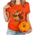 thumbnail image 3 of Halloween T Shirts Womens Pumpkin Ghost Printed Funny Graphic Tees Short Sleeve Crewneck Fall Holiday Tops, Orange|Autumn M, 3 of 6