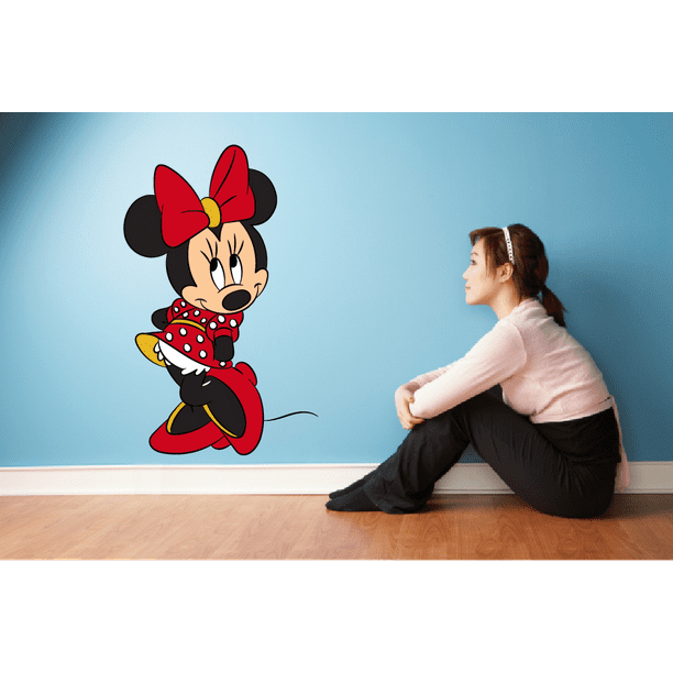Cute Minnie Mouse Red Dress Cartoon Character Wall Graphic Decal Sticker  Vinyl Mural Baby Kids Room Bedroom Nursery Kindergarten School House Home  Wall Art Design Removable Peel and Stick 10x8 inch -
