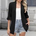 thumbnail image 4 of UAMVSH Womens Lightweight Cardigans 3/4 Bell Sleeve Textured Open Front Dusters Casual Loose Fit Beach Cover Ups Fashion Clothes(X-Large,Black), 4 of 6