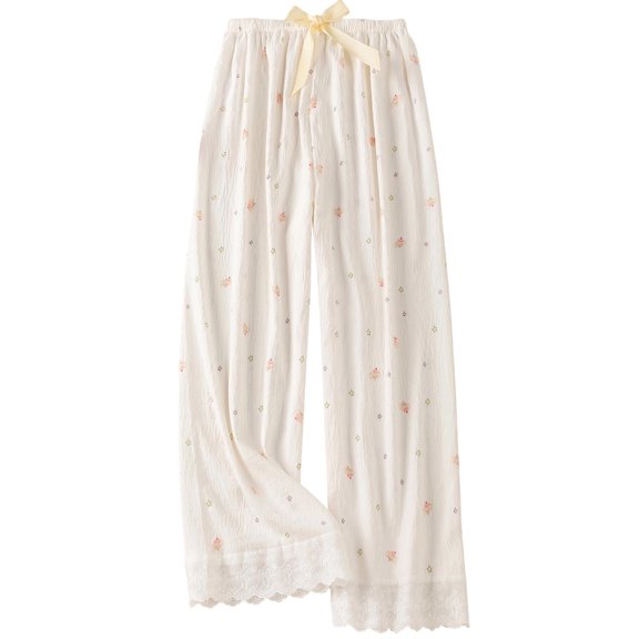 Fengactive Womens Print Lounge Pants Elastic Waist Contrast Tie Relaxed Wide Leg Summer Sleepwear